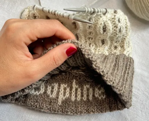 Strickanleitung Schrift für Carol Beanie
